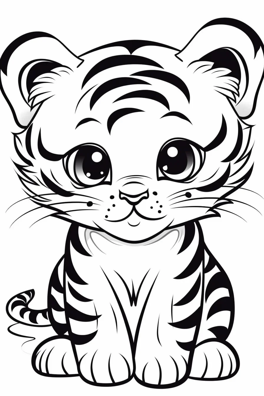 Cute Kawaii Tiger Coloring Pages