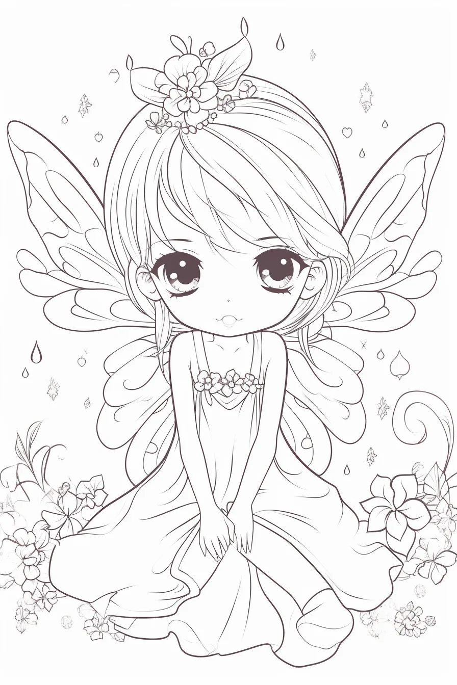 Cute easy fairy coloring pages kawaii free printable