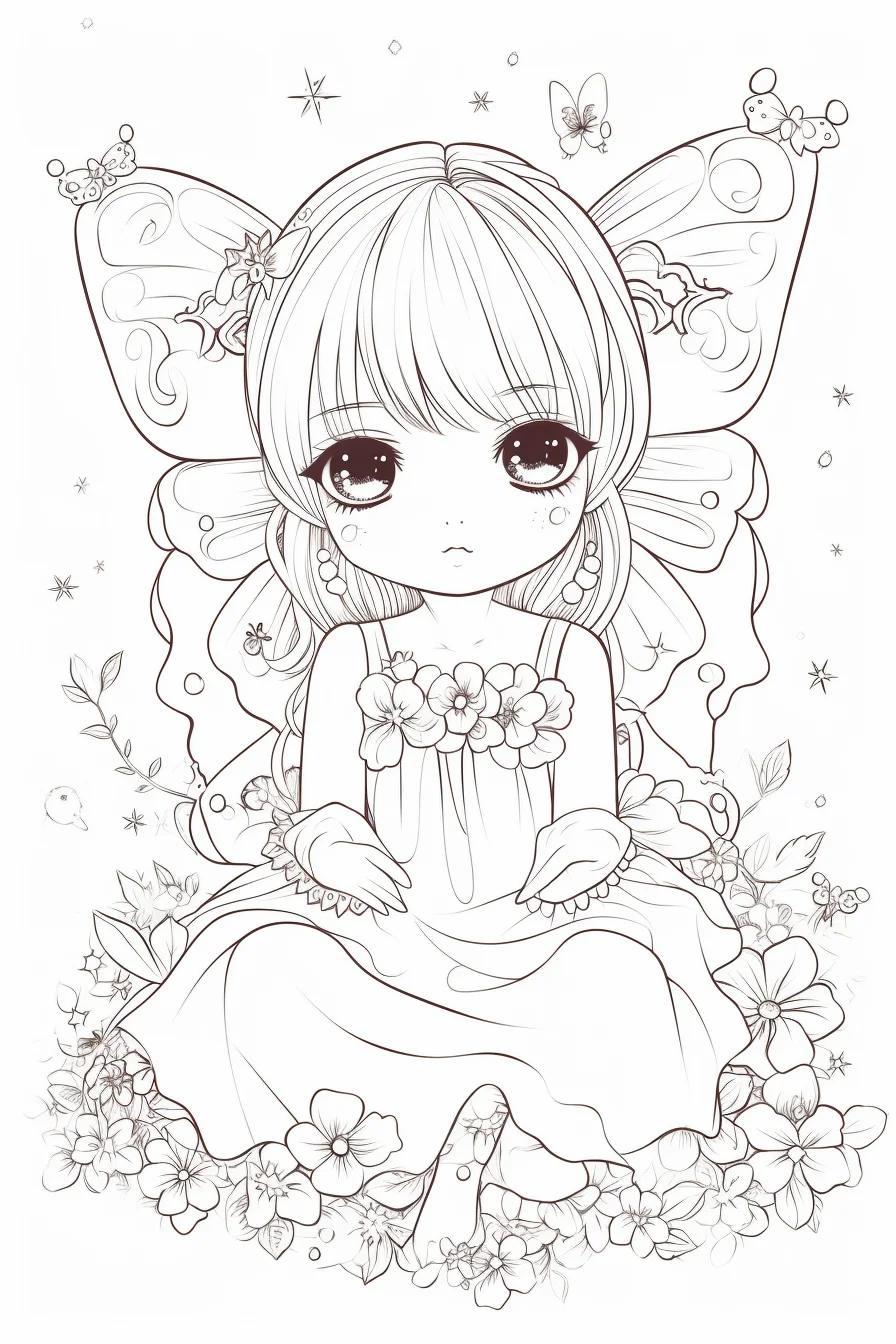 Cute easy fairy coloring pages kawaii free