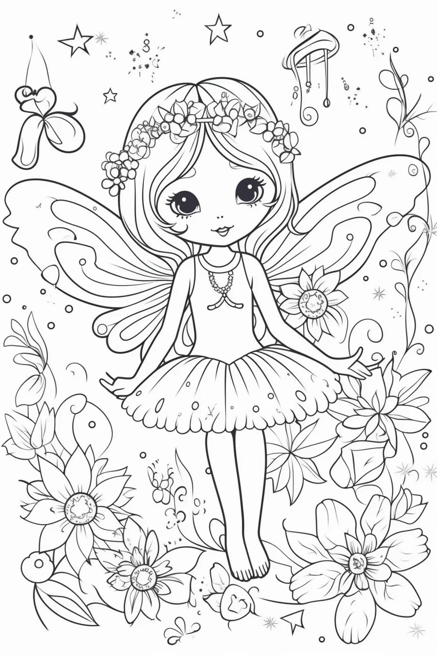 Cute easy fairy coloring pages kawaii