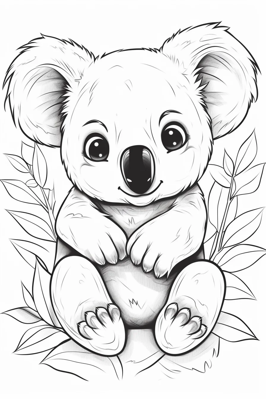 Cute kawaii baby koala coloring pages