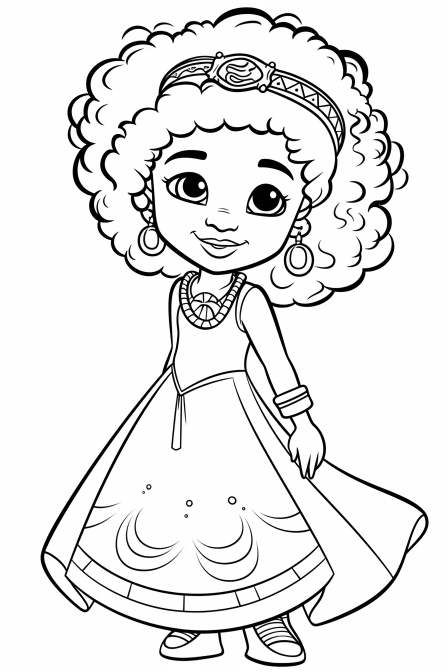 Easy Cute African American Black Princess Coloring Pages Free Printable