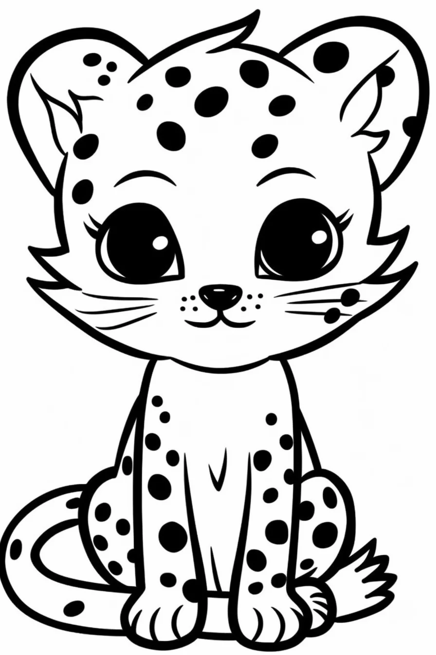 Easy Cute Baby Cheetah Cub Coloring Page for Kids Free Printable