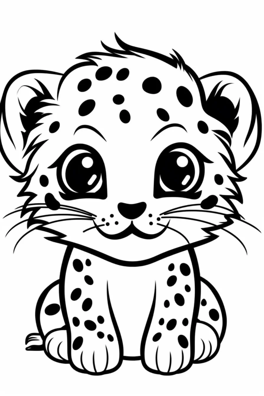 Easy Cute Baby Cheetah Cub Coloring Pages for Kids Free Printable