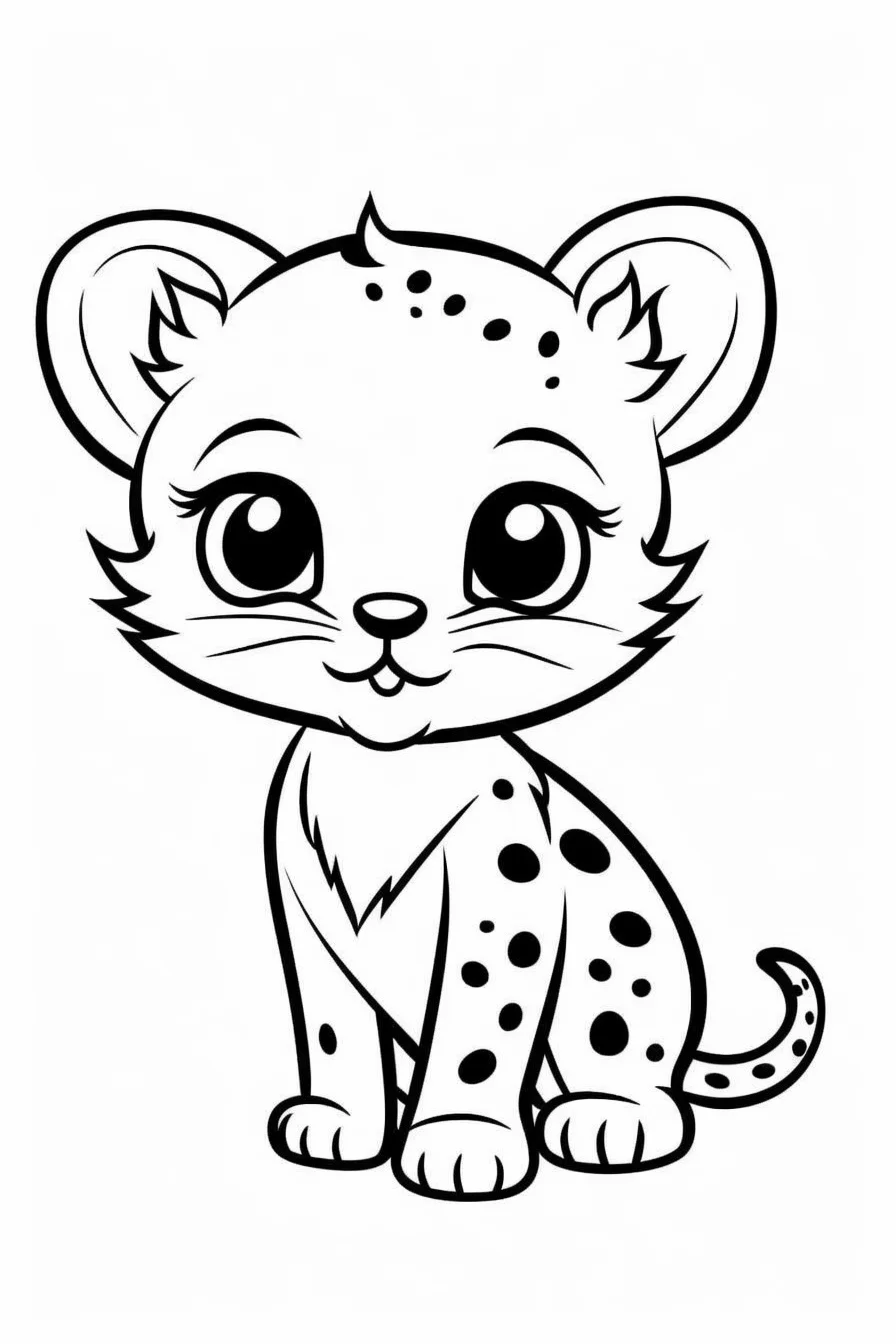 Easy Cute Baby Cheetah Cub Coloring Pages for Kids Printable