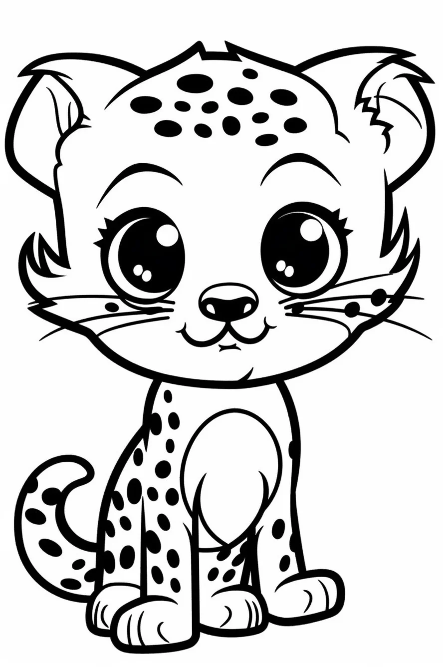 Easy Cute Cheetah Cub Coloring Pages for Kids Free Printable