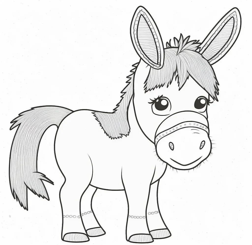 Easy Cute Donkey Coloring Page