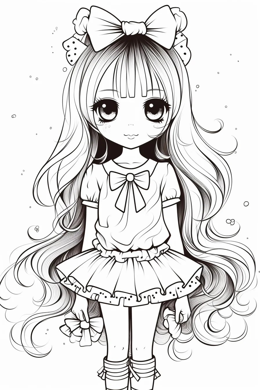 Easy Cute Kawaii Girl Coloring Pages for Kids Free Printable