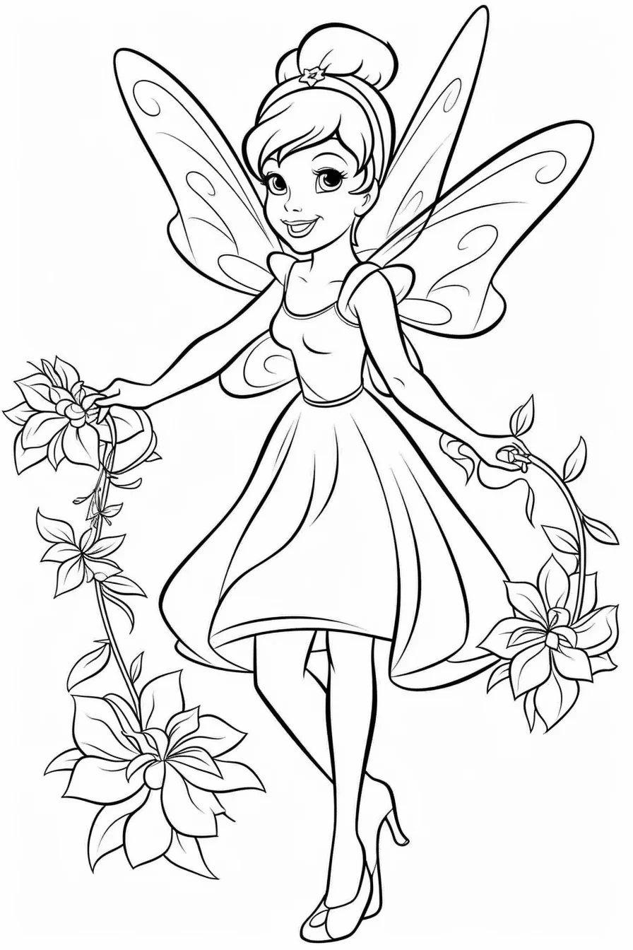 Easy Disney Fairy Tinkerbell Coloring Pages Free Printable