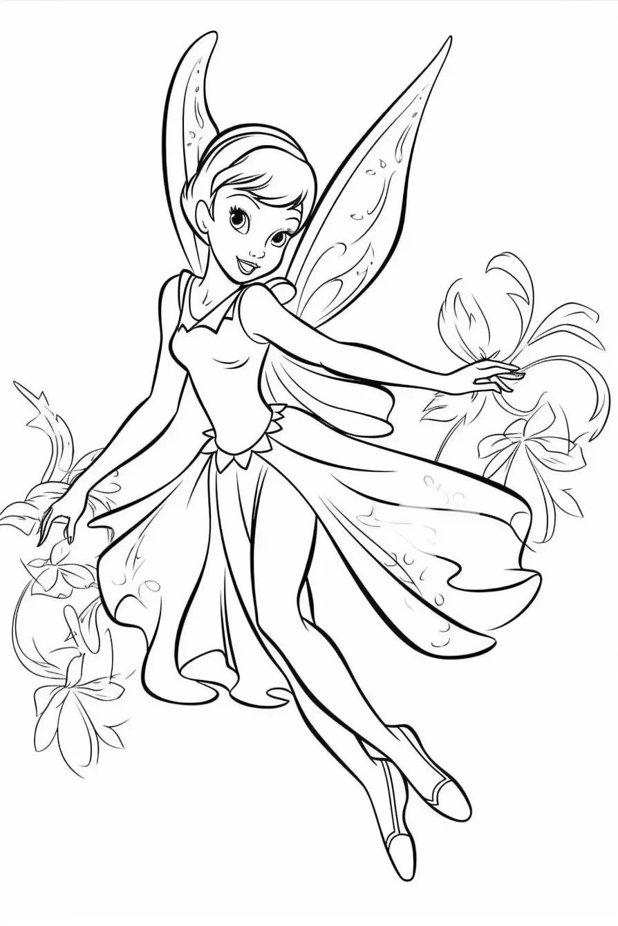 Easy Disney Fairy Tinkerbell Coloring Pages Free