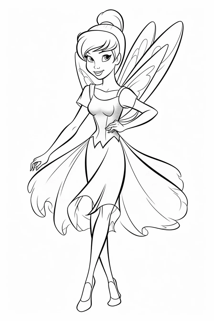 Easy Disney Fairy Tinkerbell Coloring Pages Printable