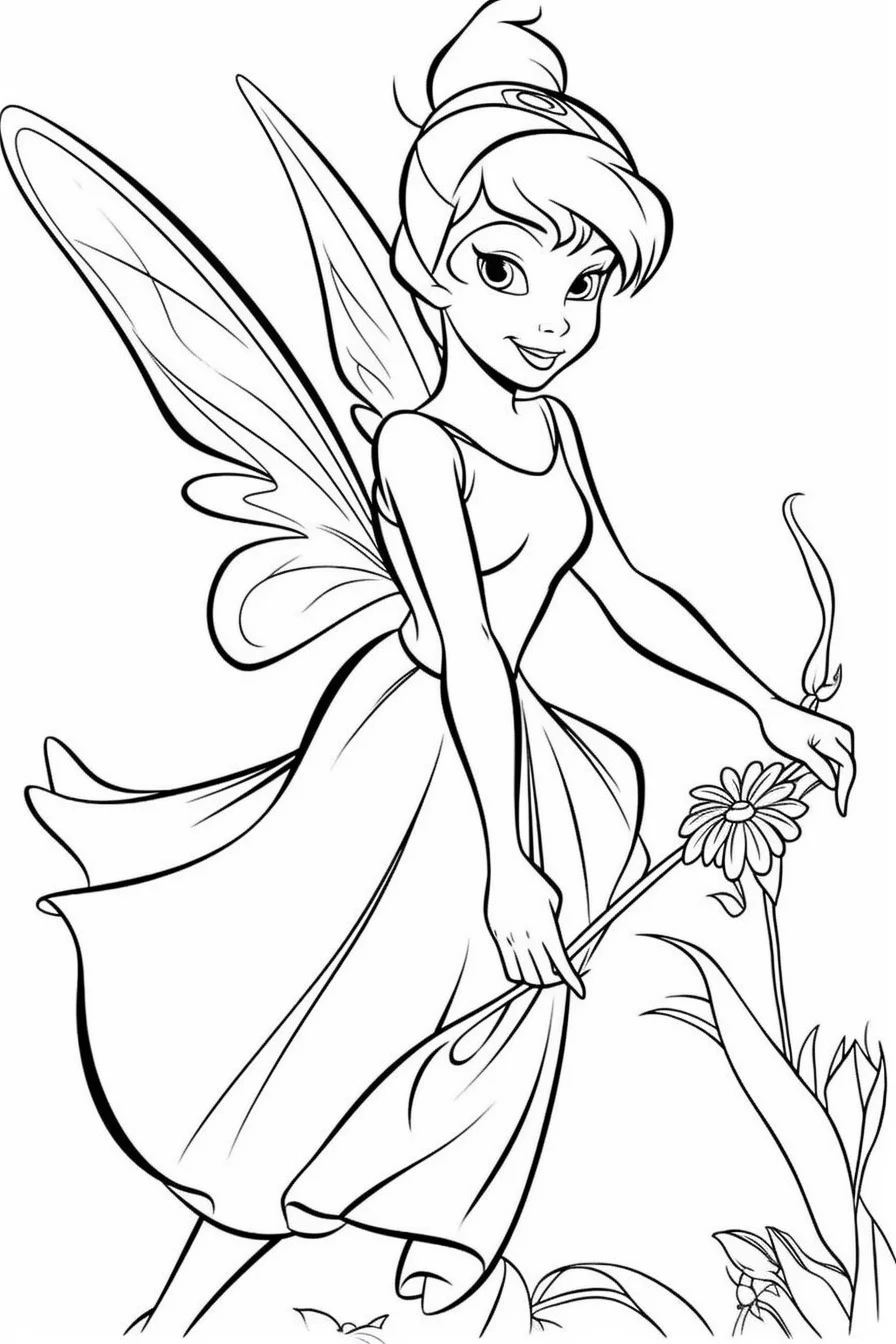 Easy Disney Fairy Tinkerbell Coloring Pages for Kids Free Printable