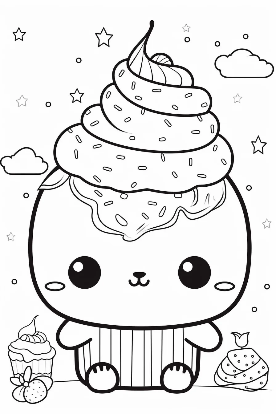 Easy Food Kawaii Coloring Pages