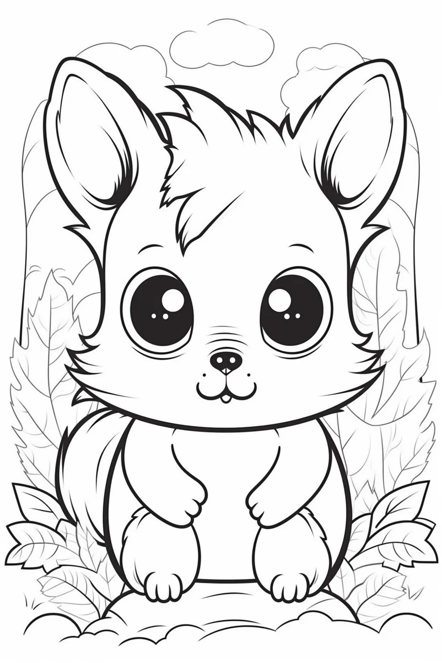 Easy Kawaii Cute Squirrel Coloring Page