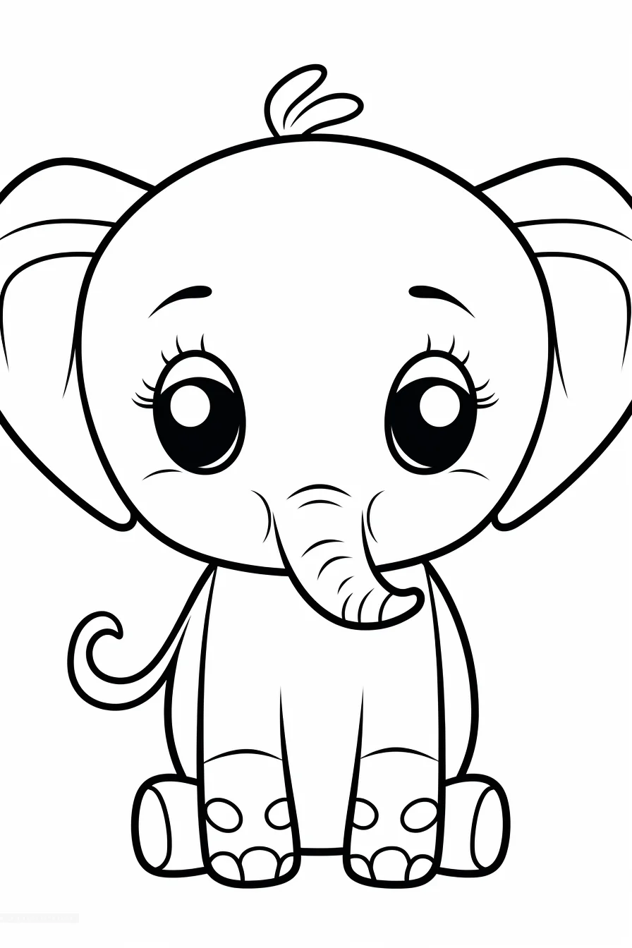 Easy cute baby elephant coloring pages for kids