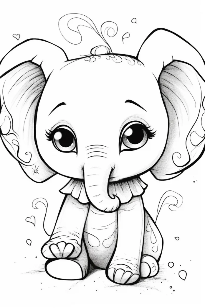 Easy cute baby elephant coloring pages printable