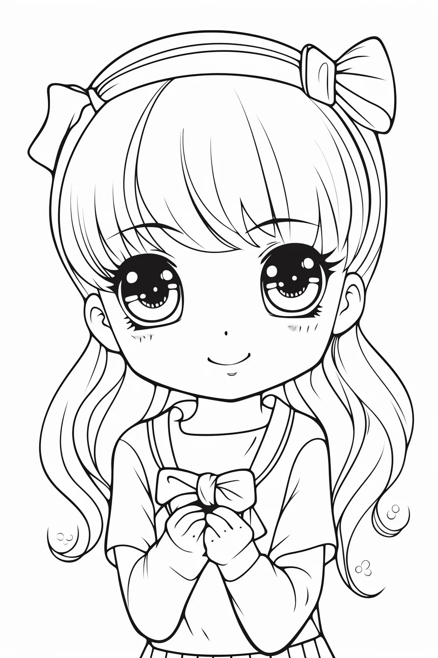 Easy cute kawaii girl coloring pages