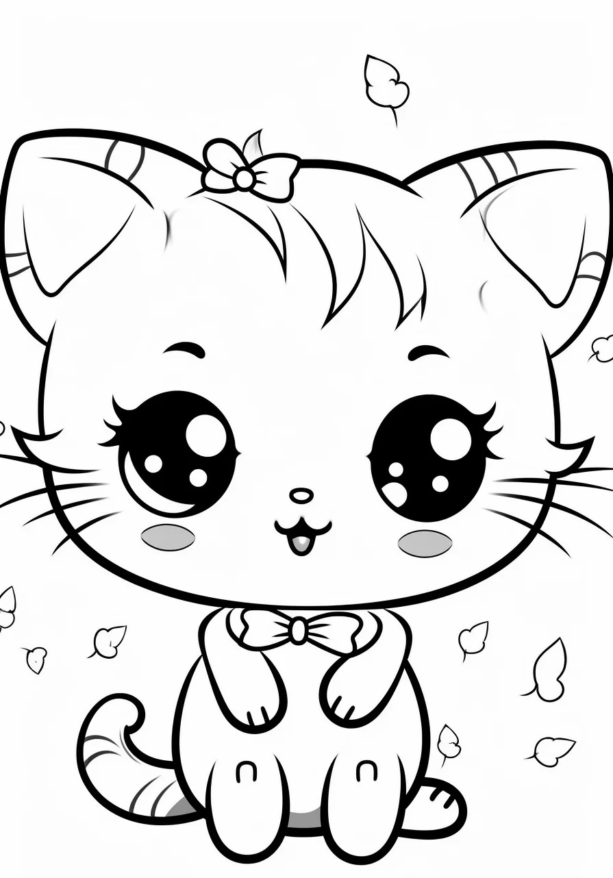 Easy cute kitty coloring pages free printable