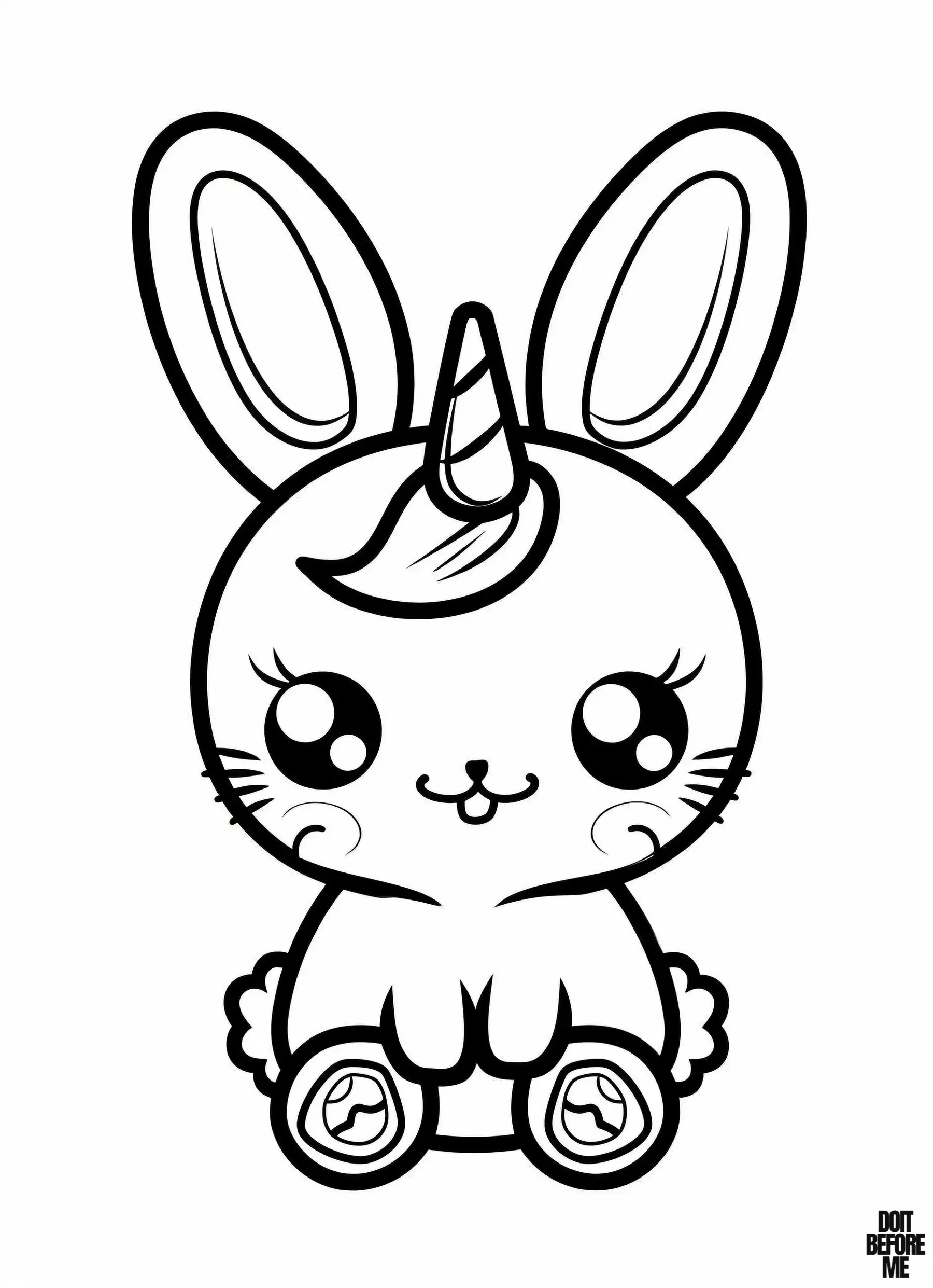 A cute unicorn bunny with a simple design that can be easily colored by kids thanks to its distinguishable outlines.