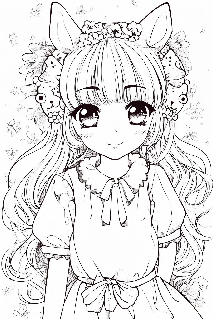 Easy kawaii girl coloring pages