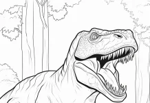 Easy t-rex coloring page printable free