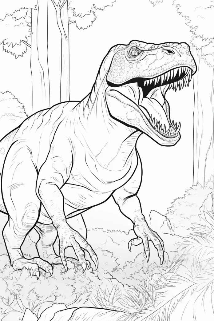 Easy t-rex coloring page printable free