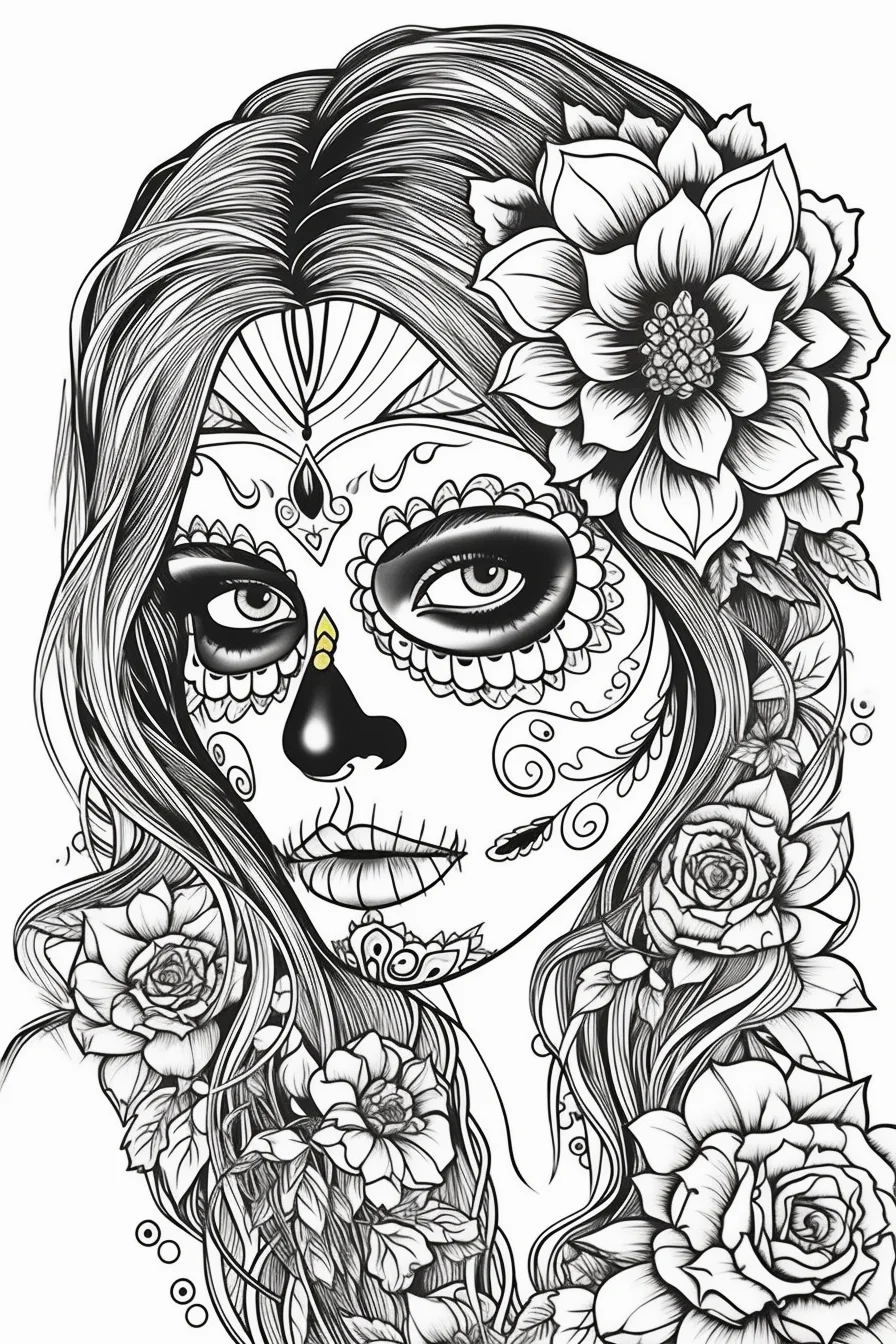 Female day of the dead coloring pages for girls