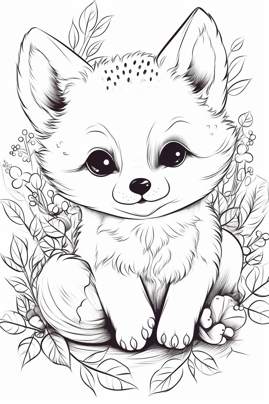 Kawaii Cute Baby Fox Animal Coloring Pages