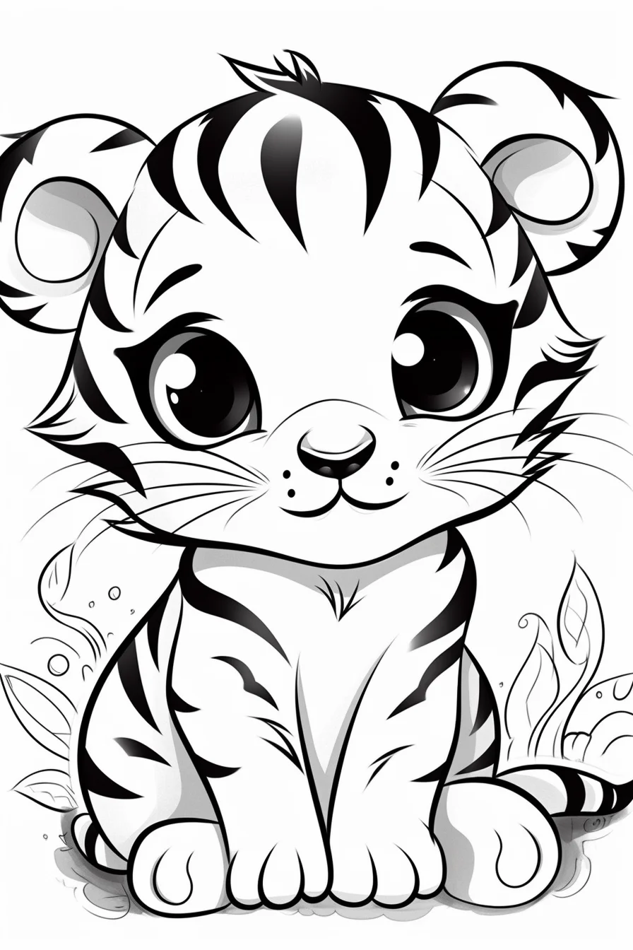 Kawaii Cute Baby Tiger Coloring Pages