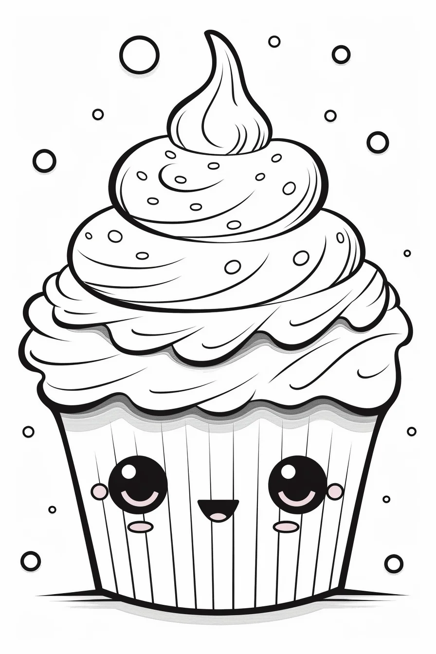 Kawaii Cute Cupcake Coloring Pages