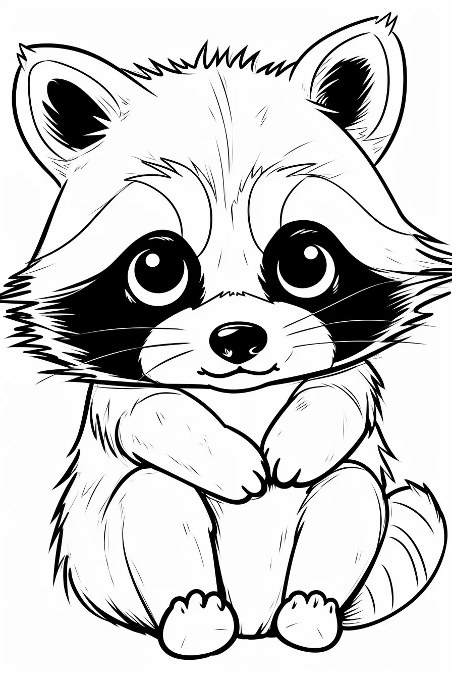 Kawaii Cute Raccoon Coloring Page