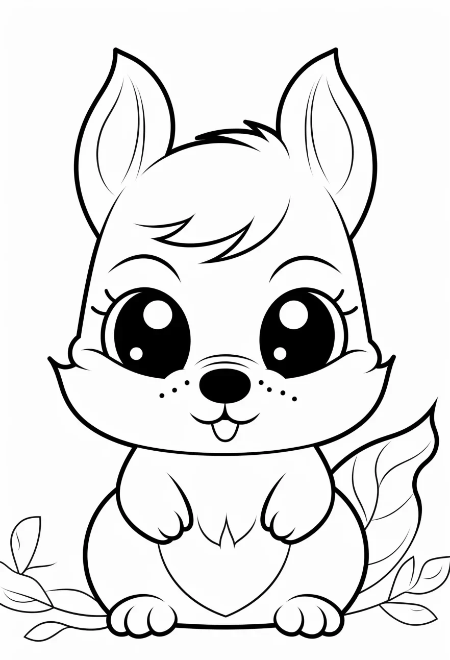 Kawaii Cute Squirrel Coloring Page