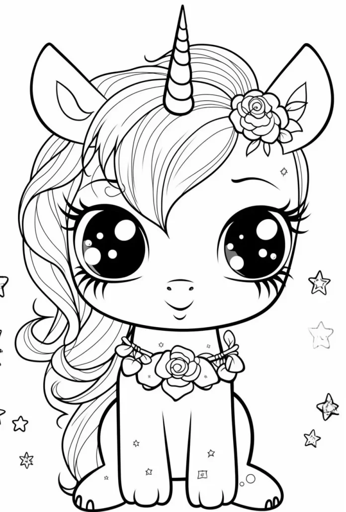 Kawaii Cute Unicorn Coloring Pages