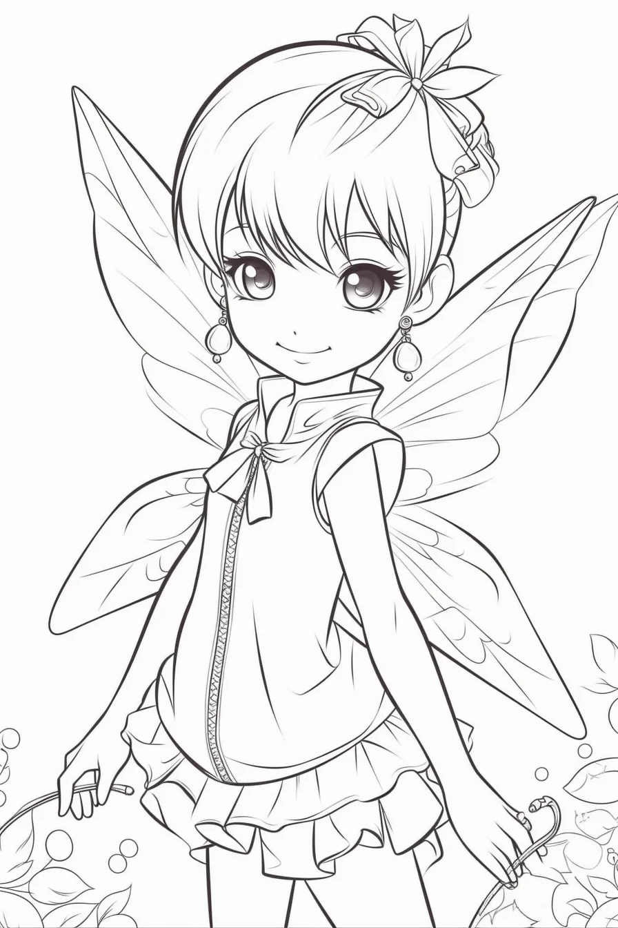 Kawaii Easy Disney Fairy Tinkerbell Coloring Pages Free Printable