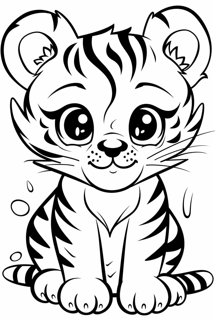 Kawaii Easy Tiger Coloring Pages
