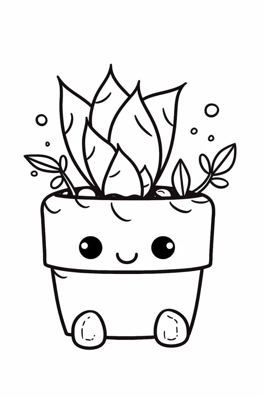 Kawaii Plant Coloring Pages for Kids