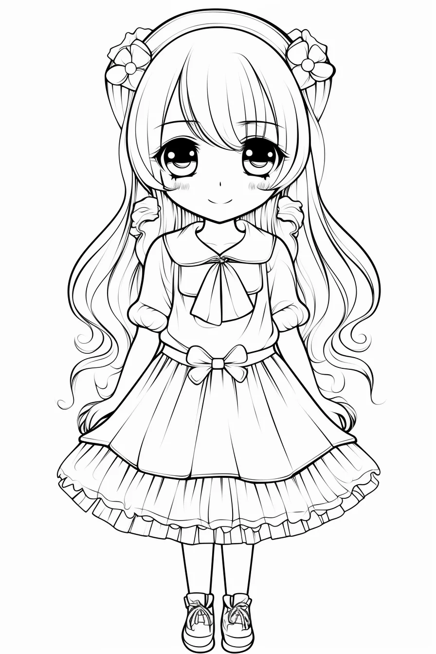 Kawaii cute easy girl coloring pages