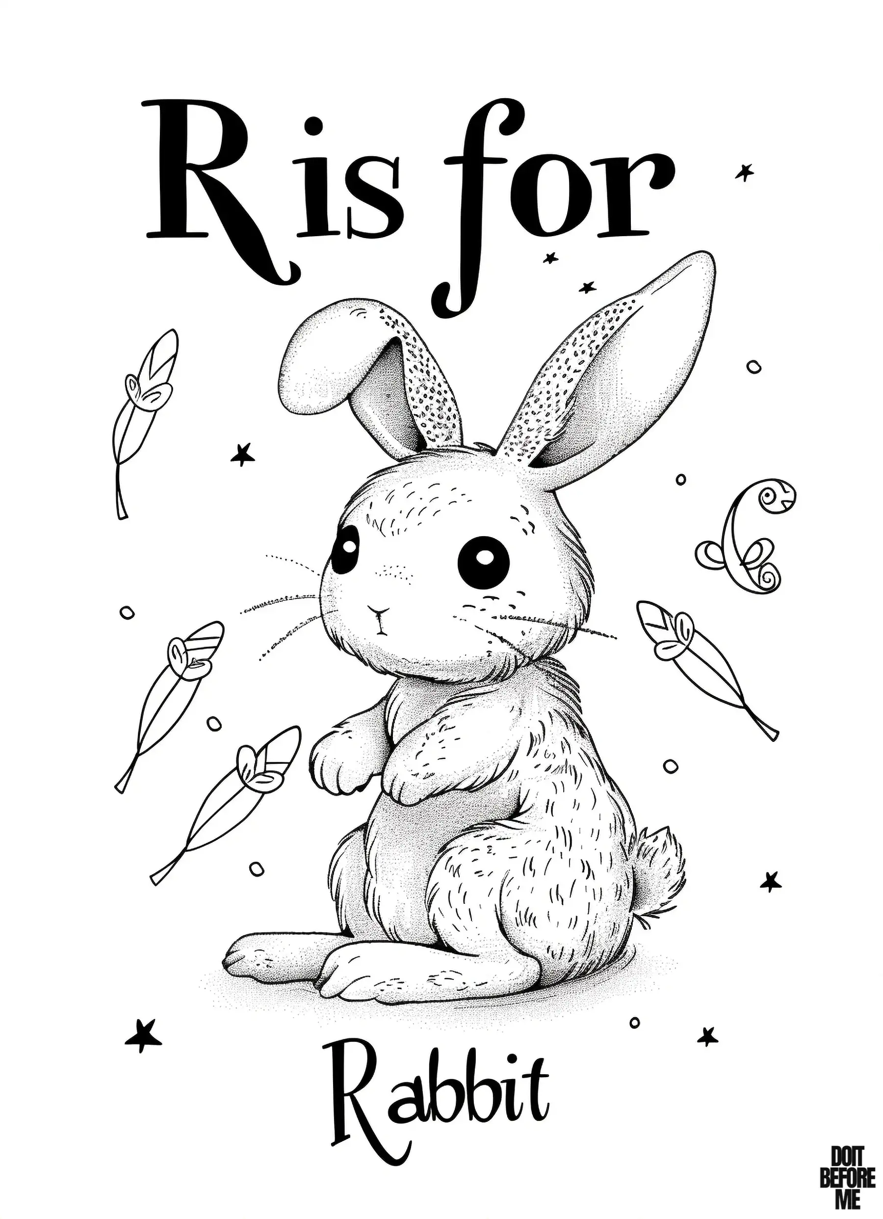 Cute rabbit sheet designed for children to learn the letter R