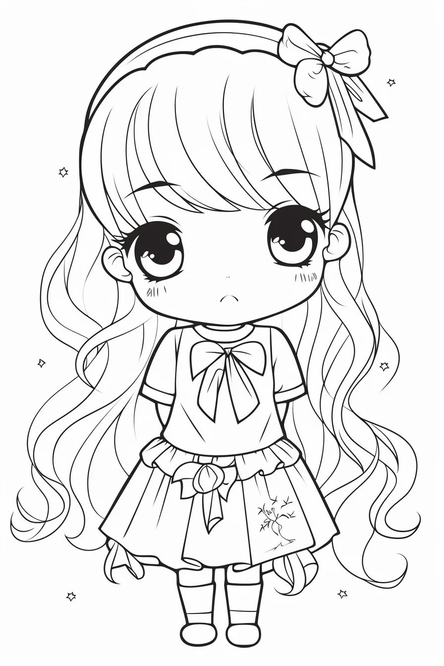 Long hair anime girl coloring pages