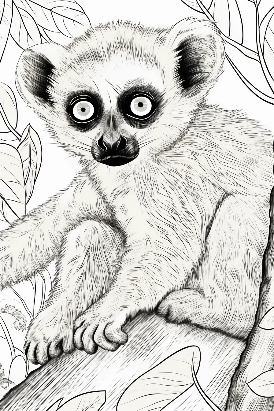 Printable realistic coloring pages of animals lemur monkey