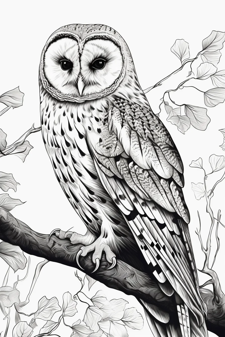 Printable realistic coloring pages of animals owl bird