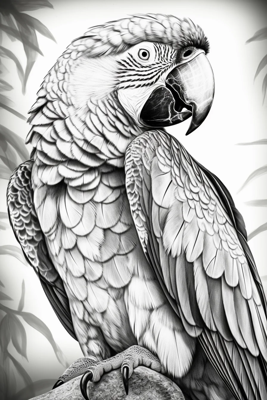 Printable realistic coloring pages of animals parrot bird
