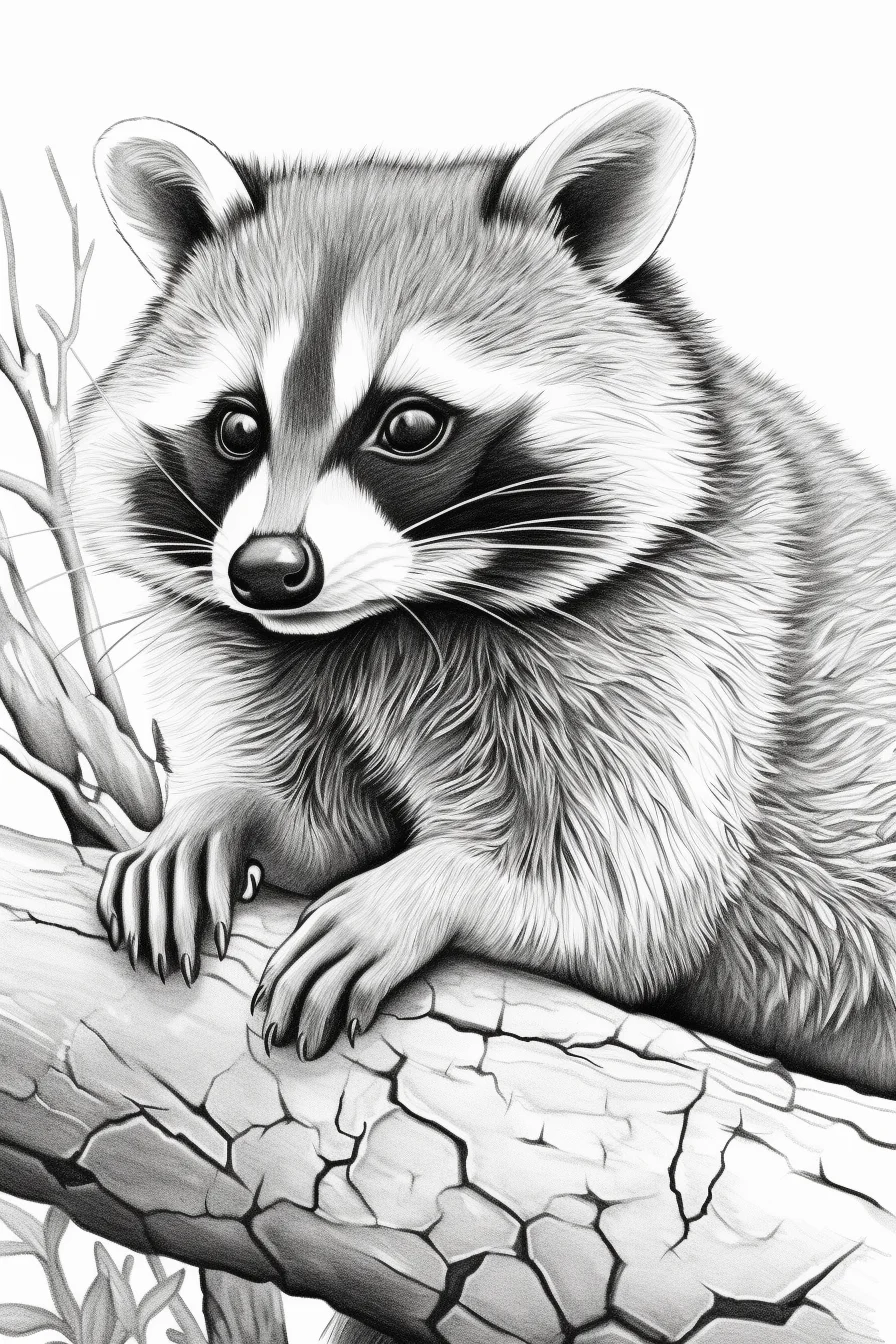 Printable realistic coloring pages of animals raccoon