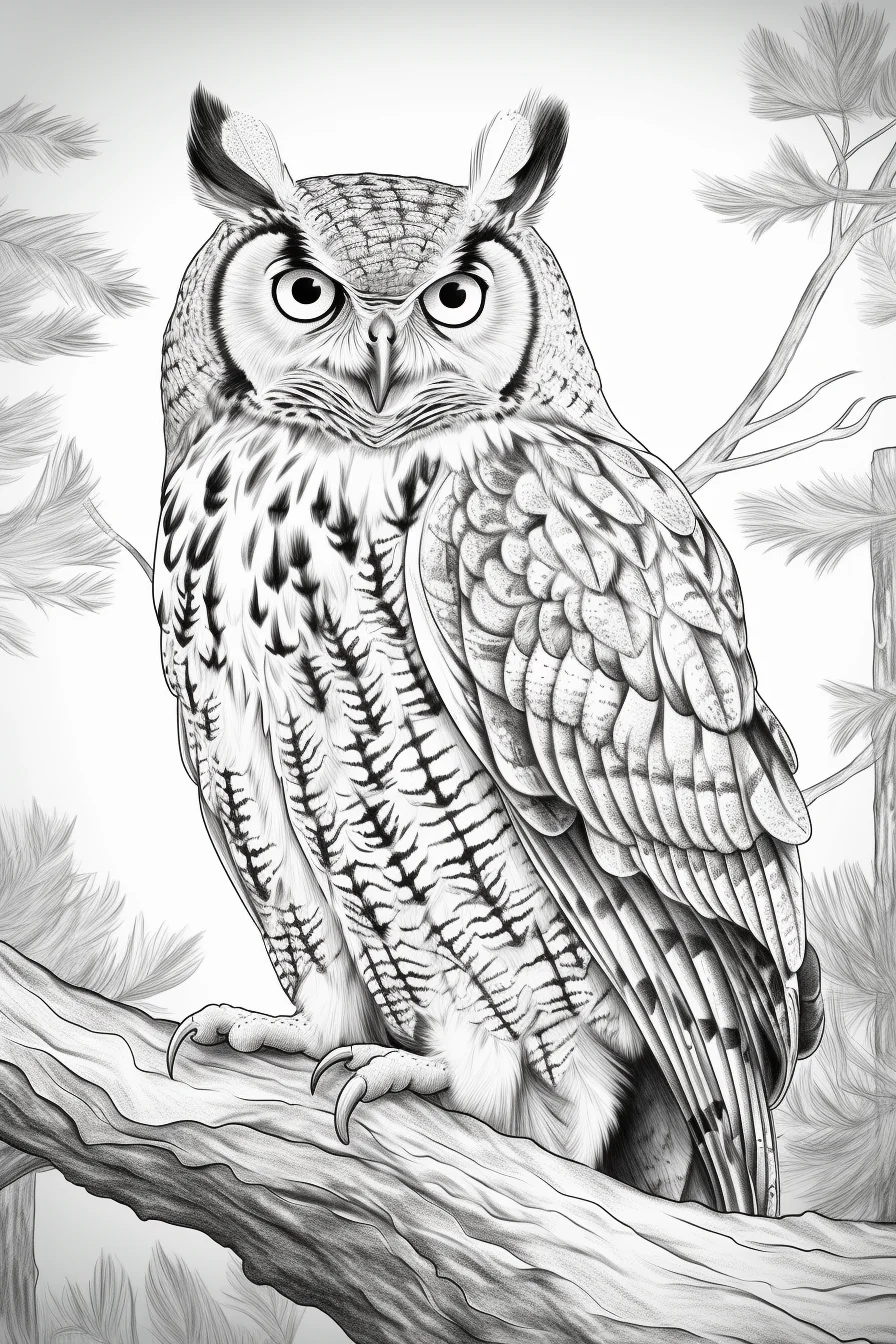 Printable realistic coloring pages of owl bird