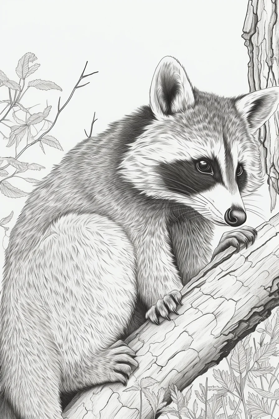 Printable realistic coloring pages of raccoon
