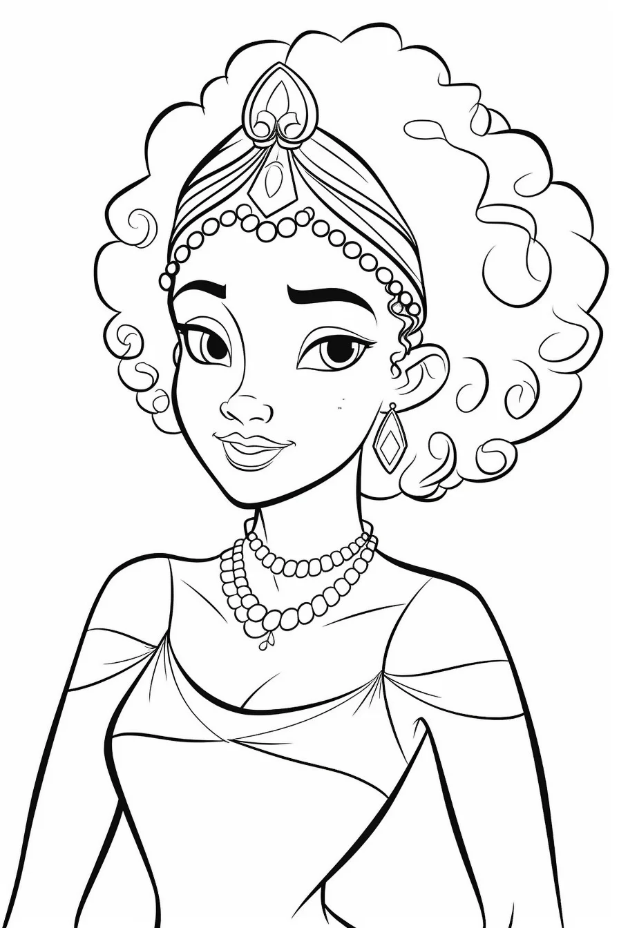 Realistic black girl princess coloring pages