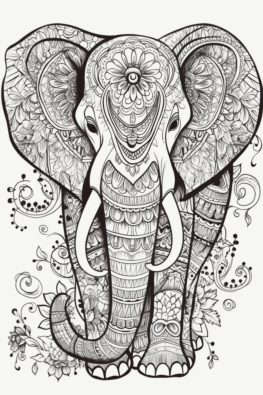 Realistic cute elephant coloring pages for teens