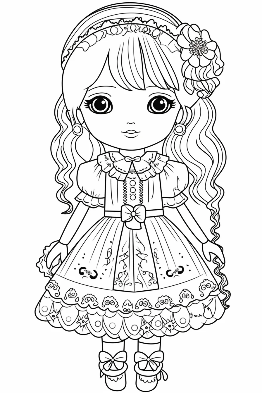 Simple doll coloring pages