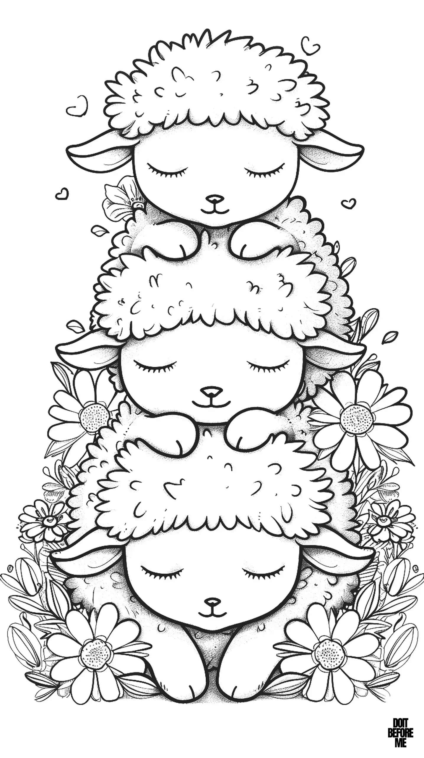 Sleeping little lambs coloring page.