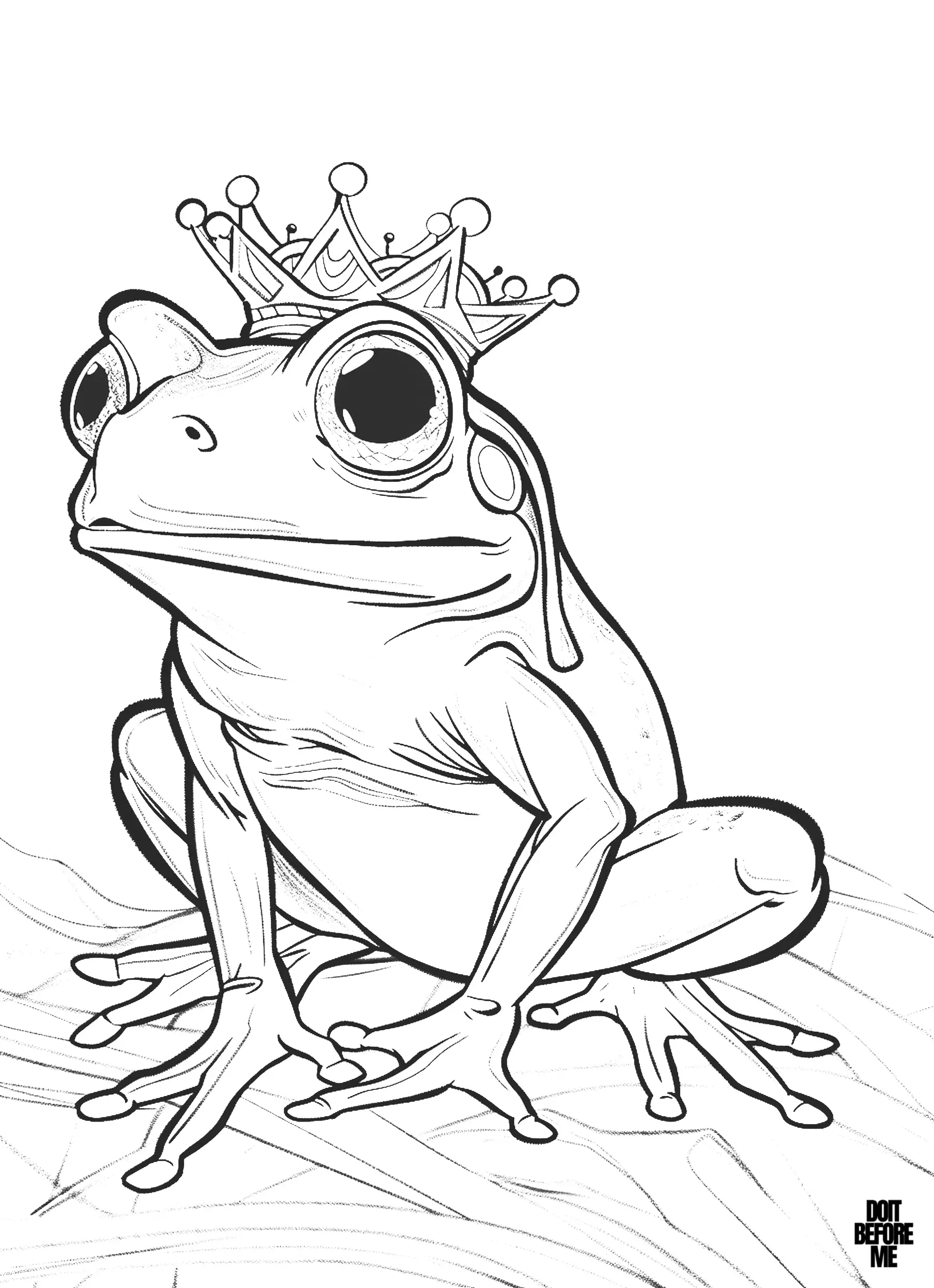 An illustration of a frog wearing a regal crown atop its head, reminiscent of the Frog Prince from the classic fairy tale.